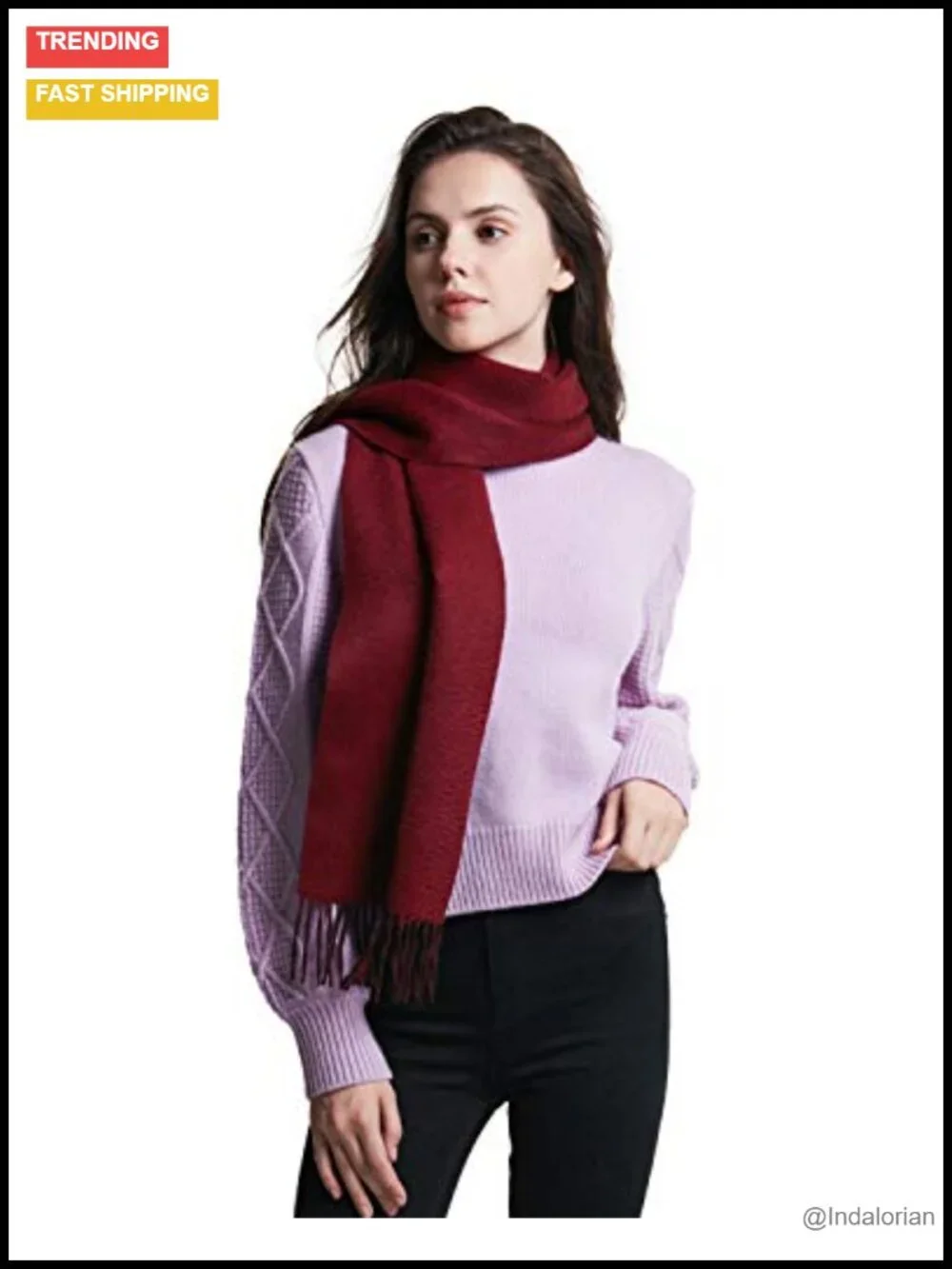 100% Cashmere Fringed Winter Scarf Wrap